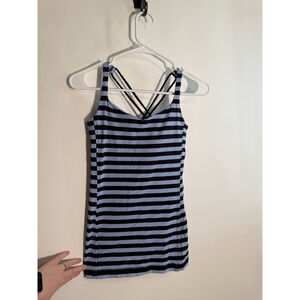 Lululemon Tank Top Size 8 Blue Black Striped Athleisure Activewear Casual